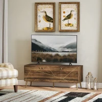 HOMCOM Meuble TV meuble télé bois pour téléviseur jusqu'à 60 pouces avec placards étagères pieds acier 130 x 40 x 52 cm marron(m-10)