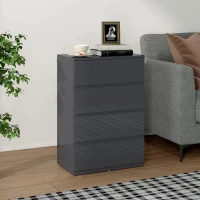 HOMCOM Commode 4 tiroirs, meuble de rangement à haute brillance, fermeture douce et silencieuse, 55 x 34 x 80 cm, gris(m-2)