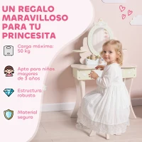 AIYAPLAY Tocador para Niñas 2 en 1 Escritorio con Taburete Espejo Cajón 7 Accesorios para Niños a Partir de 3 Años Rosa(m-8)