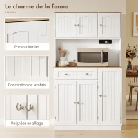 HOMCOM Buffet haut cuisine, armoire de cuisine, station de charge, 6 portes, plan de travail, porte-épices, 100x40x173cm, blanc(m-7)