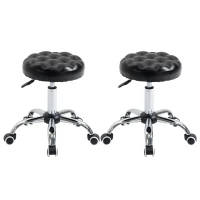 HOMCOM Lot de 2 tabourets massage à roulettes réglable en hauteur pivotant 360° assise synthétique capitonnée noire(m-11)