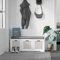 HOMCOM Banc à chaussures meuble à chaussures avec 3 tiroirs et coussin d'assise amovible, dim. 108l x 35P x 43H cm, blanc(m-10)