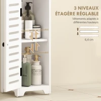HOMCOM Meuble salle de bain, armoire salle de bain 4 niveaux  porte persienne, étagère ouvert, 22x20x75cm, blanc(m-5)