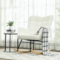 HOMCOM Fauteuil à bascule rocking chair revêtement effet laine bouclée, structure en acier 71 x 98 x 101 cm blanc(m-9)