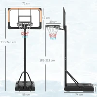 SPORTNOW Panier de basket sur pied hauteur réglable 213 - 243 cm avec base de lestage roulettes panneau arrière robuste noir(m-3)