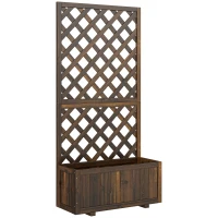 Outsunny Garden Planter with Trellis, 45L Raised Bed for Climbing Plants, Vines, Flowers, Outdoor Planter Box for Patio, 72.5 x 31.5 x 149.5 cm, Carbonised Finish(m-1)