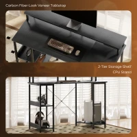 HOMCOM LED Computer Desk, with Power Outlets and Shelves - Carbon Fibre Grey(m-8)