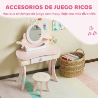 AIYAPLAY Tocador para Niñas 2 en 1 Escritorio con Taburete Espejo Cajón 7 Accesorios para Niños a Partir de 3 Años Rosa(m-5)