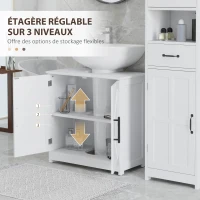 HOMCOM Meuble sous lavabo, meuble de salle de bain avec 2 portes magnétiques style grange et étagères, 60 x 30 x 60 cm, blanc(m-6)