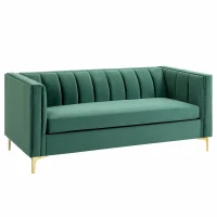 HOMCOM Canapé 3 Places Style Art Déco piètement Acier doré revêtement Velours Vert Sapin(m-1)
