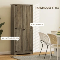 HOMCOM Farmhouse Kitchen Cupboard, Freestanding Kitchen Storage Cabinet with Adjustable Shelves, Tall Storage Cabinet with Recessed Doors, Grey Wood-Effect(m-4)