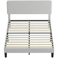 HOMCOM Bettgestell 140x200 cm mit gepolstertem, höhenverstellbarem Kopfteil und Latten, gerippter Samt, Grau(m-6)