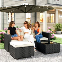 Outsunny Conjunto de Muebles de Ratán de Jardín Sofá de 3 Plazas Taburete y Mesa de Centro con Encimera de Cristal Negro(m-2)