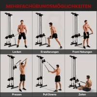SPORTNOW Kraftstation höhenverstellbar 25-165 cm mit Dual-Pulley-Systemen Adaptern 62 x 60 x 200 cm Schwarz(m-4)