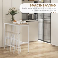 HOMCOM Set masă înaltă de bar + 2 taburete structură din oțel blat aspect lemn natural 2 persoane alb(m-5)