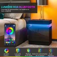 HOMCOM Table de chevet table de nuit lumière LED RVB panneau haute brillance avec 2 tiroirs pour salon chambre à coucher noir(m-4)