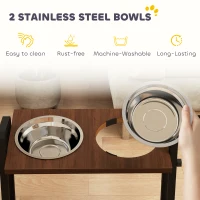 PawHut Raised Dog Bowls with Stand, 4 Heights Adjustable Pet Feeder with 3 Adjustable Angles for Small, Medium & Large Breeds, Brown(m-6)