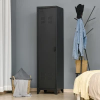 HOMCOM Armoire de Rangement compacte en métal casier style industriel avec 3 étagères, 1 tringle 43L x 50l x 180H cm(m-10)