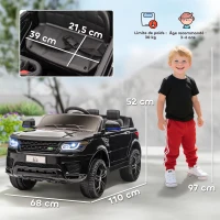 HOMCOM Voiture électrique enfants véhicule électrique 12 V double moteurs 3 à 5 km/h 110 x 68 x 52 cm noir(m-3)