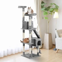 PawHut Arbre à chat griffoir grattoir double niche peluche sisal naturel hauteur 170 cm gris(m-10)