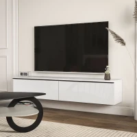 HOMCOM Meuble TV suspendu avec placard, pour téléviseurs jusqu'à 70 pouces, effet brillant, blanc(m-10)