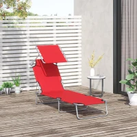 Outsunny Transat Bain de Soleil Pliable Chaise Longue Pliante Grand Confort Dossier Inclinable Multi-positions et Pare-Soleil réglable Dim. 187L x 58l x 36H cm rouge(m-10)