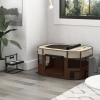 PawHut Parc pliable pour animaux de compagnie parc pour chiots en tissu Oxford avec fenêtres et portes sac de rangement marron(m-10)