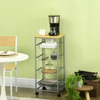 HOMCOM Chariot de service desserte à roulettes multi-rangements 4 tiroirs acier MDF chêne clair(m-10)