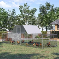 PawHut Enclos poulailler chenil volière extérieur 12,5 m² pour 12 à 15 poules 6,6 x 1,9 x 1,95 m acier galvanisé(m-10)