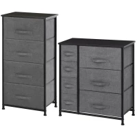 HOMCOM Lot de 2 commodes en Tissu Meuble de Rangement 11 tiroirs chiffonnier Cadre en métal pour chambre salon entrée bureau(m-12)