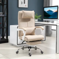 HOMCOM Fauteuil de Bureau Chaise de Bureau Ergonomique avec Repose-Pieds Rétractable, Dossier inclinable, tétière et Soutien des Lombaires, Réglable en Hauteur, en tissu Beige(m-10)