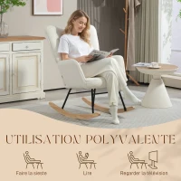 HOMCOM Fauteuil à bascule rocking chair revêtement effet laine bouclée, structure en acier 71 x 98 x 101 cm blanc(m-6)