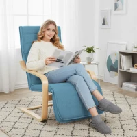 HOMCOM Sillón de Salón con Reposapiés Ajustable Butaca Tapizada en Lino Sintético para Oficina Dormitorio 66,5x94x100cm Azul(m-7)