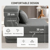 HOMCOM Bodensofa, Polstercouch, in Matratze umwandelbar, Schaumstoff, Kissen, Grau(m-5)