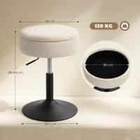 HOMCOM Sgabello da Bar con Contenitore Altezza Regolabile Sgabello da Cucina Rotondo Girevole Rivestito in Chenille Beige(m-3)