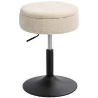 HOMCOM Sgabello da Bar con Contenitore Altezza Regolabile Sgabello da Cucina Rotondo Girevole Rivestito in Chenille Beige(m-1)