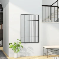 HOMCOM Miroir mural verrière rectangulaire style fenêtre, horizontal ou vertical avec 4 crochets, en métal noir - 90x60 cm(m-6)