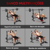 SPORTNOW Banco de Musculação Multifuncional Carga 420 kg Com Suporte para Barras e Encosto Ajustável 147x109x122 cm Preto(m-4)
