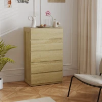 HOMCOM Cassettiera 5 Cassetti in Legno con Guide in Metallo e Maniglie Scanalate, 60x39x100 cm, color Faggio(m-7)