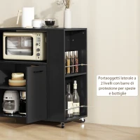 HOMCOM Carrello Cucina in Legno con Ripiano Aperto, Armadietto e Scaffale Laterale, 75x40x80.5 cm, Nero(m-5)