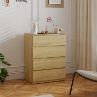 HOMCOM Cassettiera 4 Cassetti in Legno con Guide in Metallo e Maniglie Scanalate, 60x40x80 cm, color Faggio(m-7)