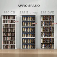 HOMCOM Scaffale Porta CD con 6 Ripiani Regolabili, Capacità di 360 CD/185 DVD, 58x24x124.5 cm, Bianco(m-4)