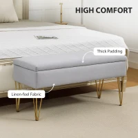 HOMCOM Bancă cu Depozitare din Material Textil și Picioare din Oțel, 100x40x49 cm, Gri Deschis(m-4)