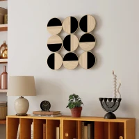 HOMCOM Quadro Decorativo de Parede Geométrico Decoração de Parede Moderno 3D 60x60 cm com Espelho de Plástico Preto e Madeira(m-8)