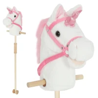 AIYAPLAY Unicorn Stick Horse with Wood Wheels, Real Pony Neighing and Galloping Sounds, Grip Handle, 95 cm, White(m-1)