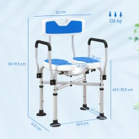 HOMCOM Sedia da Doccia con Seduta Scanalata, Altezza Regolabile e Piedini Antiscivolo, Blu(m-3)