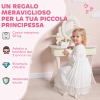 AIYAPLAY Set Toeletta con Specchio e Sgabello in Legno 2 in 1 per Bambini con 7 Accessori Inclusi, Rosa(m-8)