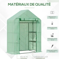 Outsunny Serre de Jardin avec Étagères 3 Niveaux, Petite Serre de Balcon en Bâche PE 140 g/㎡ Renforcée 141 x 72 x 191 cm, Vert(m-4)