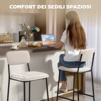 HOMCOM Set 2 Sgabelli da Bar con Schienale Alto, Poggiapiedi e Rivestimento in Ciniglia, Crema(m-5)