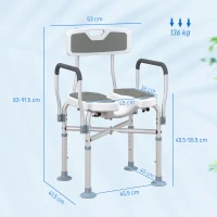 HOMCOM Shower Chair with Hygiene Cut-Out Seat and Reinforced Crossbars, Height Adjustable Padded Bath Chair with Non-slip Feet for Elderly Seniors Disabled Handicap, Tool-Free Assembly, Grey(m-3)